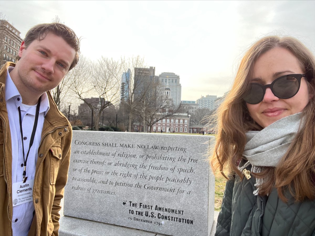 argcstanford's tweet photo. ARGC in Philly! : @jhnnmllr, @ClementsAustinJ, and (not pictured but still present) @austinLsteelman out in Philadelphia last week for @ASChurchhistory, @ACHAhistory, and @AHAhistorians!
#ASCH23 #ACHA2023 #AHA23 https://t.co/9lNuFOD8Uz