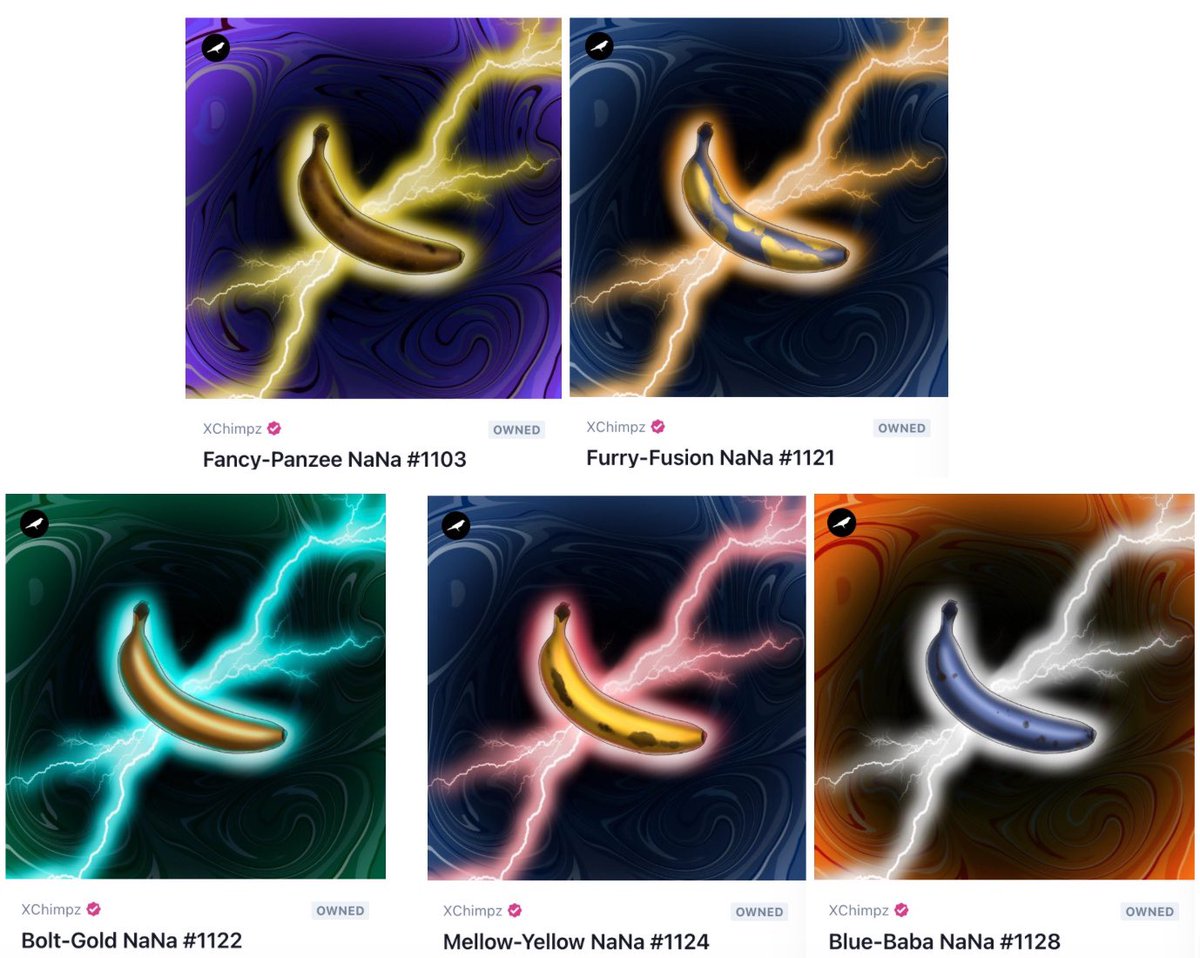 ThePhunky1's tweet photo. Someone asked me if I had a full set of NaNa #NFTs 😅

Why, yes, yes I do! 🍌

In fact, I’m so bullish on how @apeXchimpz is about the change the entire #NFT game that I had to grab a SECOND set from each tribe 🐒

What do you think, Jack? Should others get some too? 👀 https://t.co/un8Vkp2dmw