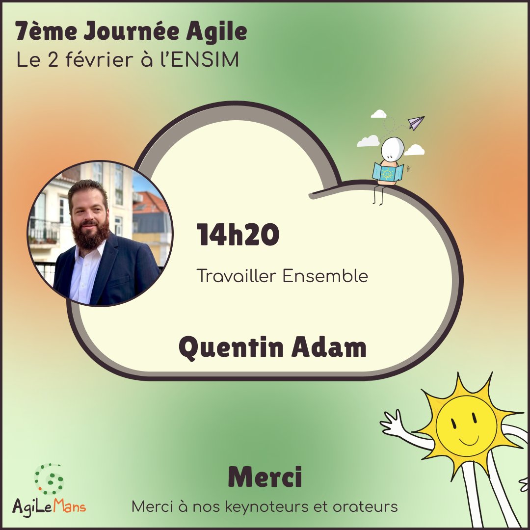 AgiLeMans (@agilemans) on Twitter photo Pour la journée Agile du 2 février vous pourrez assister à la keynote de Quentin Adam : Travailler ensemble
(ce que les épopées mak'air , clever cloud et les nombreux side projets m'ont appris à ce sujet)
<a href="/waxzce/">Quentin '🐧' ADAM</a> <a href="/clever_cloud/">Clever Cloud</a> Pour la journée Agile du 2 février vous pourrez assister à la keynote de Quentin Adam : Travailler ensemble
(ce que les épopées mak'air , clever cloud et les nombreux side projets m'ont appris à ce sujet)
<a href="/waxzce/">Quentin '🐧' ADAM</a> <a href="/clever_cloud/">Clever Cloud</a>
