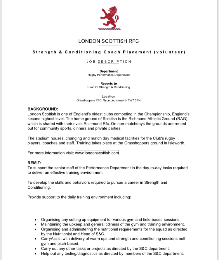 rugbyvacancies's tweet photo. London Scottish (ENG) are offering a S&amp;C Placement, voluntary, further details at the pictures. 

#rugbyvacancies #rugby #london https://t.co/LOeWCl1adi