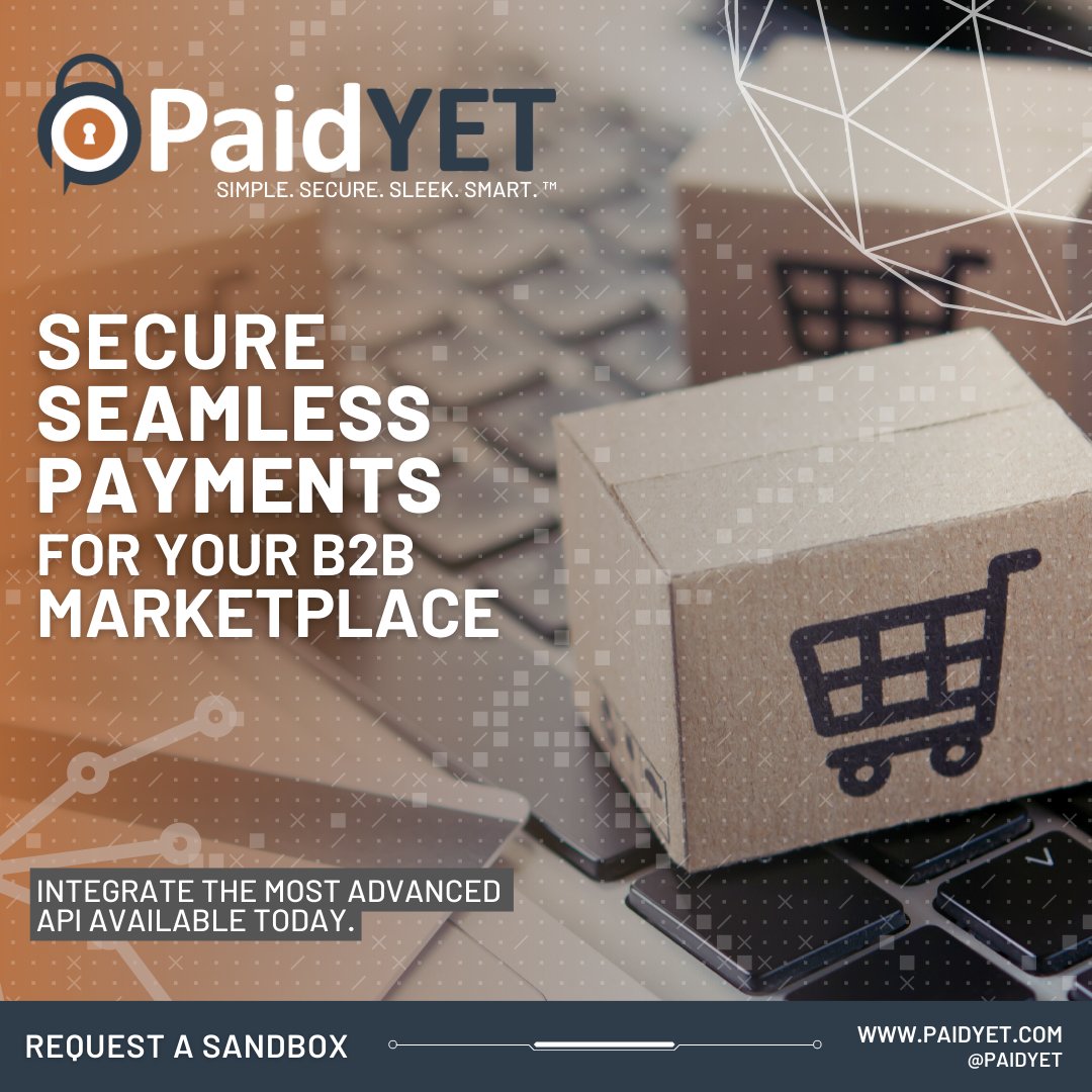 Integrate @paidyet into your B2B #marketplace to make it easier for your customers to pay using the most #innovative and secure payment solutions.

Request a #sandbox today at paidyet.com. 
👨‍💻💵💳🔐📈