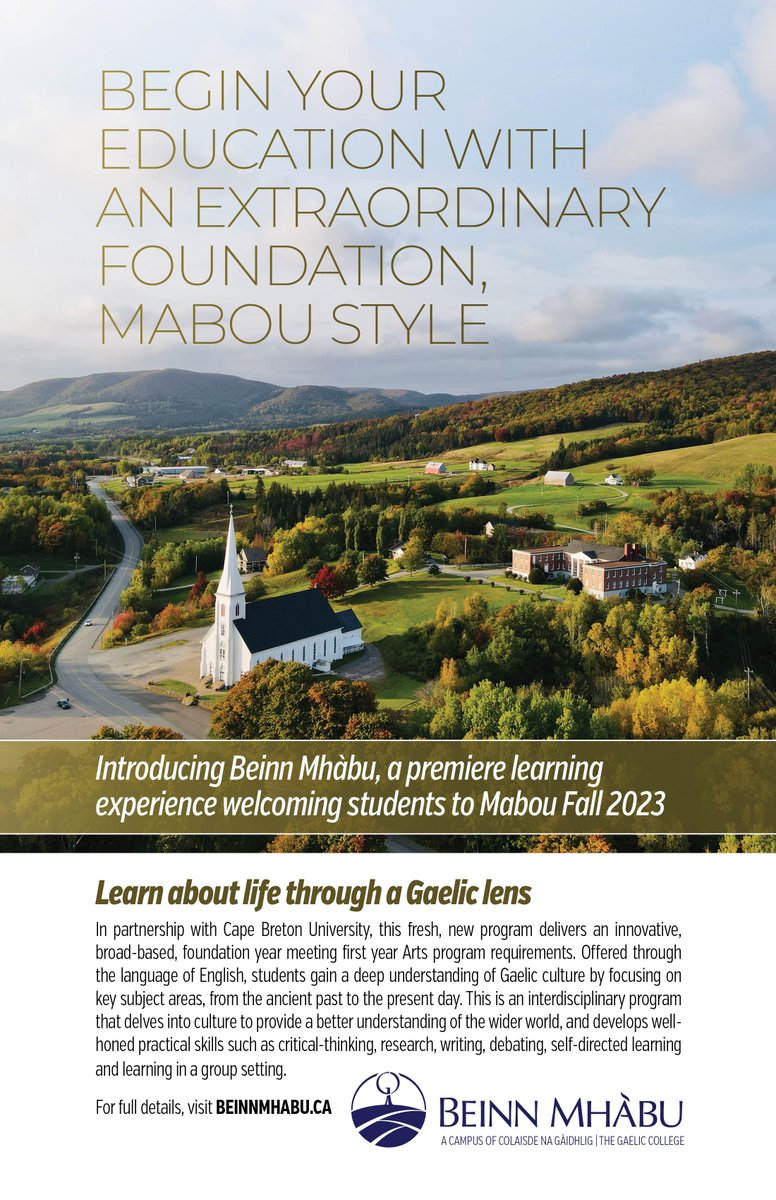 An incredible opportunity to learn in a whole new way. Join our Mabou classroom this fall. beinnmhabu.ca