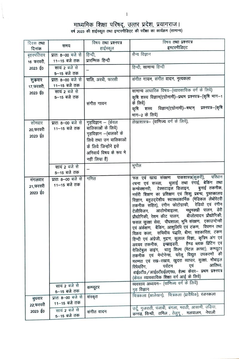 Radhna_CGG's tweet photo. यूपी बोर्ड 2022-23 सेशन की हाईस्कूल &amp; इण्टरमीडिएट की परीक्षाएं 16 फरवरी से प्रारम्भ होंगी! https://t.co/Bg0htYLSLe