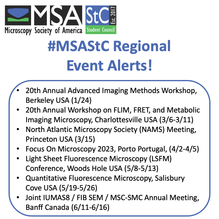 Check out these upcoming microscopy events! 
@BerkeleyMIC @CenterKeck @FOMconferences  @MBLScience @MDIBL @MSC_SMC