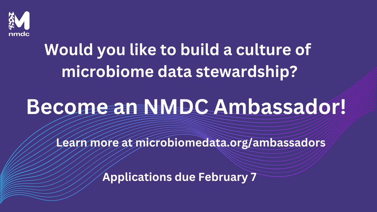 Applications for the NMDC Ambassador program are now OPEN! Join the NMDC and help other researchers learn about #microbiome data stewardship. Apply now to be a 2023 NMDC Ambassador! microbiomedata.org/ambassadors