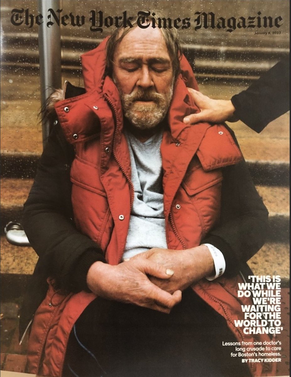 BHCHP's tweet photo. If you missed the terrific @NYTmag story about Tracy Kidder’s upcoming book, “Rough Sleepers,” profiling the inspiring work of our founder Dr. Jim O’Connell and our team, it was the cover story for yesterday's Sunday Magazine print issue! https://t.co/n4SNwXC9pr https://t.co/DlSEjIvAFx
