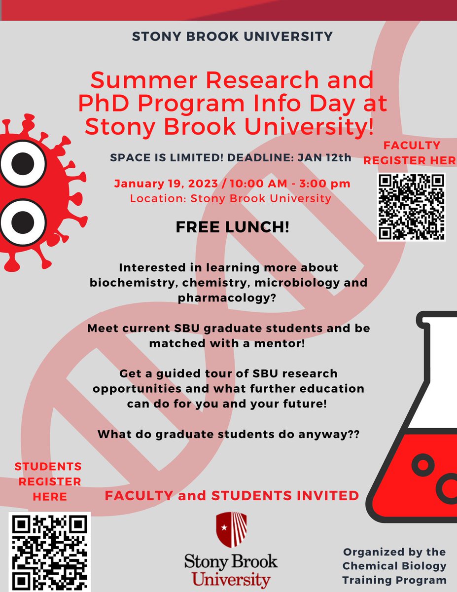 group_boon's tweet photo. Interested in learning about graduate school and research? 🥼����
Sign up for the SBU Summer Research Day by Jan 12th! Free Lunch! 🍽️ https://t.co/ereDyMw6ol