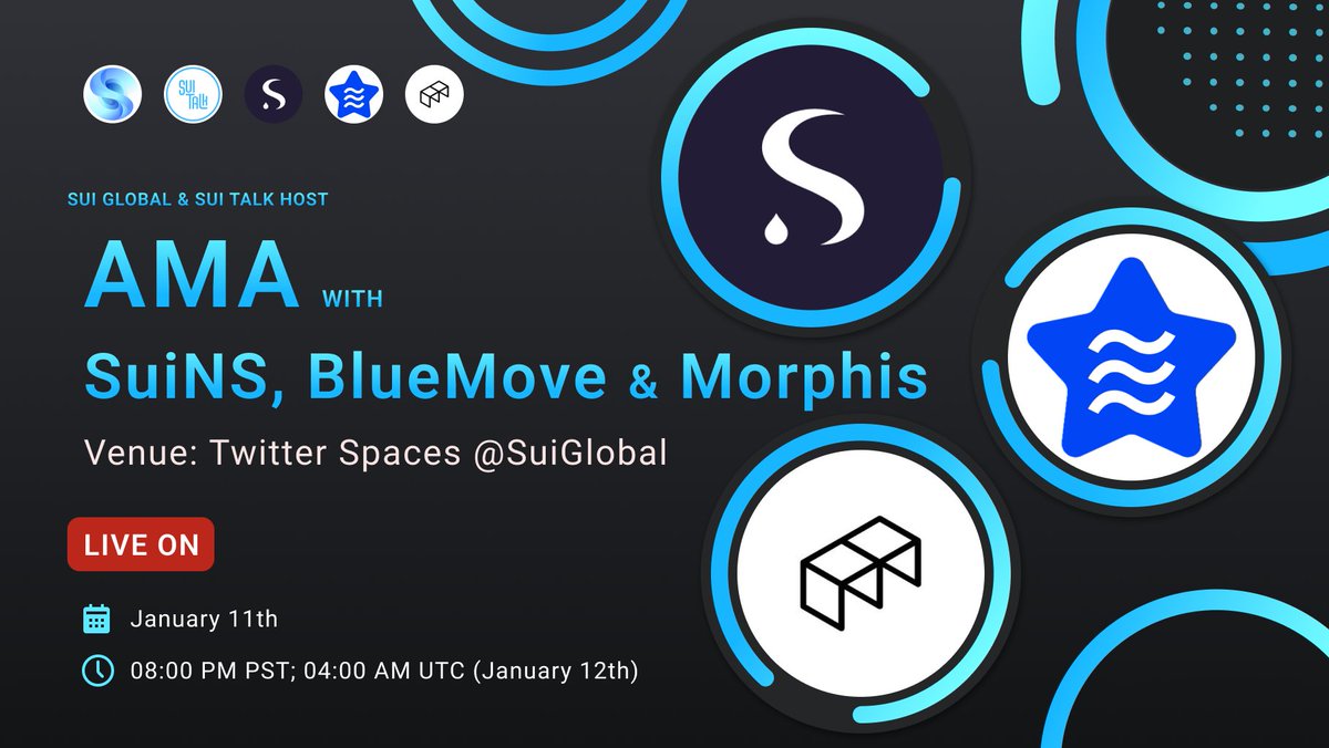 Monad Pump (@monadpump) on Twitter photo 🔔Set a reminder for upcoming Space with our friends <a href="/SuiNSdapp/">Sui Name Service (SuiNS)</a>, <a href="/BlueMove_OA/">BlueMove</a>, @morphis_wallet & <a href="/rslashsui/">SuiTalk.org + r/Sui</a>
🎙️We will discuss the latest developments, the market situation, upcoming updates, etc.
⏰January 11th at 8PM PST
👉x.com/i/spaces/1YqJD… 🔔Set a reminder for upcoming Space with our friends <a href="/SuiNSdapp/">Sui Name Service (SuiNS)</a>, <a href="/BlueMove_OA/">BlueMove</a>, @morphis_wallet & <a href="/rslashsui/">SuiTalk.org + r/Sui</a>
🎙️We will discuss the latest developments, the market situation, upcoming updates, etc.
⏰January 11th at 8PM PST
👉x.com/i/spaces/1YqJD…