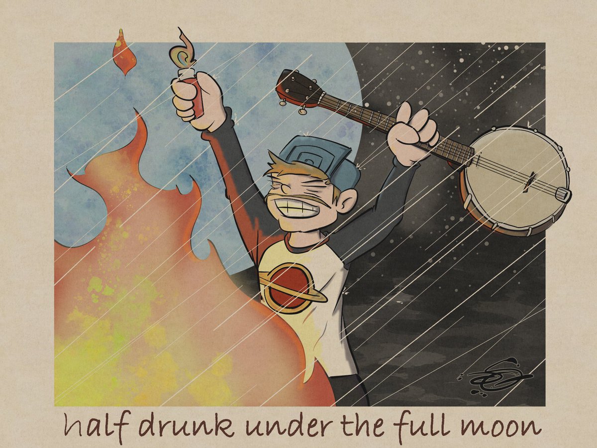 getdown_moses's tweet photo. Half drunk under a full moon. Inspired by the fratellis song of the same name.

#artistsontwitter #digitalart #drunk #fullmoon #moon #rain #happy #happyart #bonfire #campfire #banjo #thefratellis #blackhole #illustration #illustrationartists #cartoon #cartoonart https://t.co/AdYjhB0792