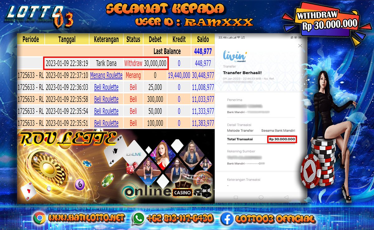 LLotto03's tweet photo. SALAM HOKI SELALU UNTUK MEMBER LOTTO03
ID : RAMXXX
โโโโ
DEPOSIT : 800.000
WITHDRAW :30.000.000 ๐ฅ
JACKPOT CASSINO ROULETTE
#LOTTO03
#FREESPIN
#LOTTO03SLOTGACOR
#BUYSPIN
#KOIJEJER
#PERKALIANOLYMPUS
#fajarsadboy
#ghosting https://t.co/dmD0oQPbgU