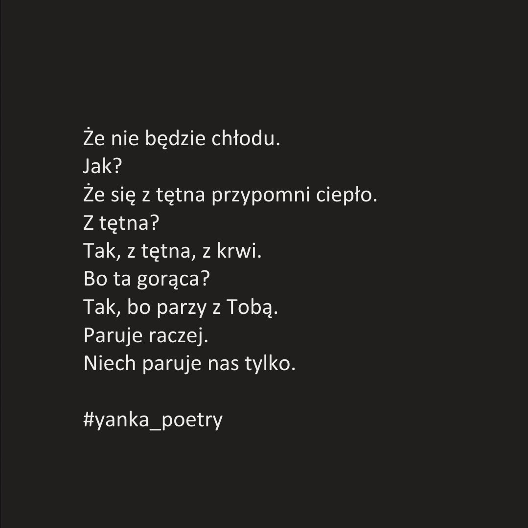 PoetryYanka's tweet photo. Nadciśnieniem dobra bądźmy.
Do wiosny.
A potem?
Samo się wydobrzy.
____________________________________
#yanka_poetry #yanka_photo #dobro #poezjacodzienna #poezja #wedwoje #uśmiech #niebo #lato2022 #zima2023 #instapoezja #instapoetry https://t.co/c73en5NVsw