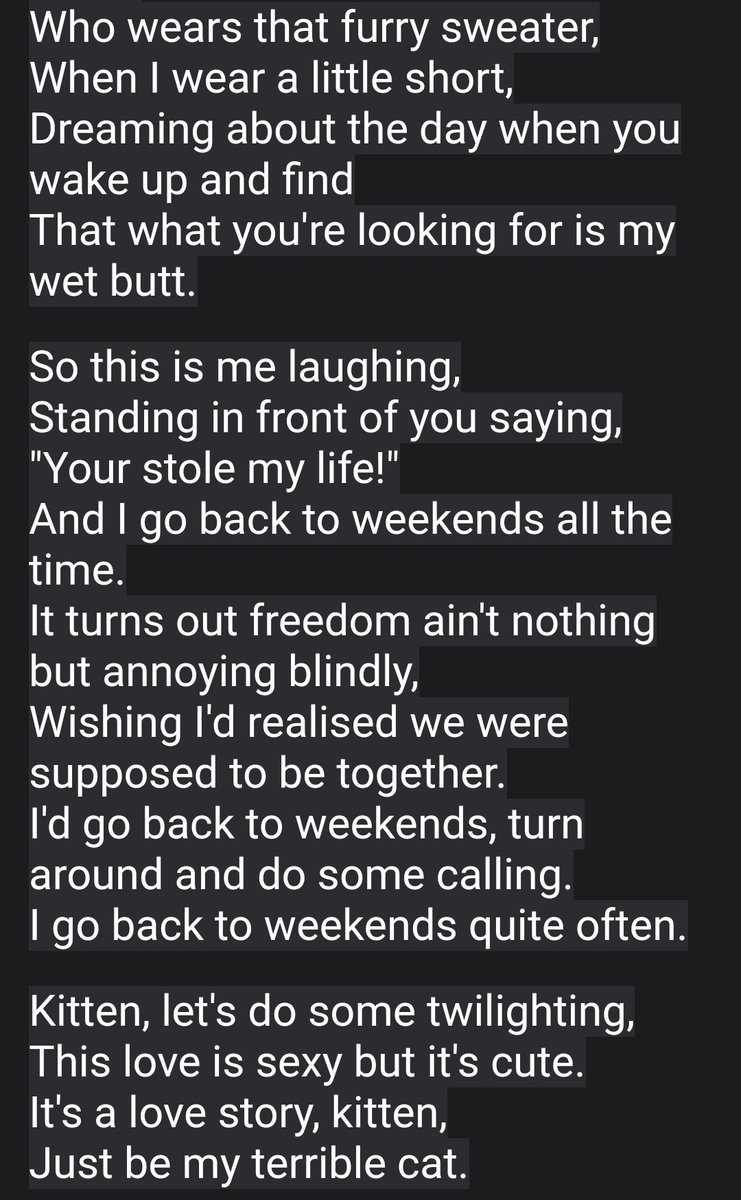 kittyn888's tweet image. Song generator is great thing, I had so much fun making funny not ok songs instead of doing homework
#SongLyrics #songgenerator 
Btw I have an mlp reference here
And just be my terrible cat! Yay!
#yay #idk