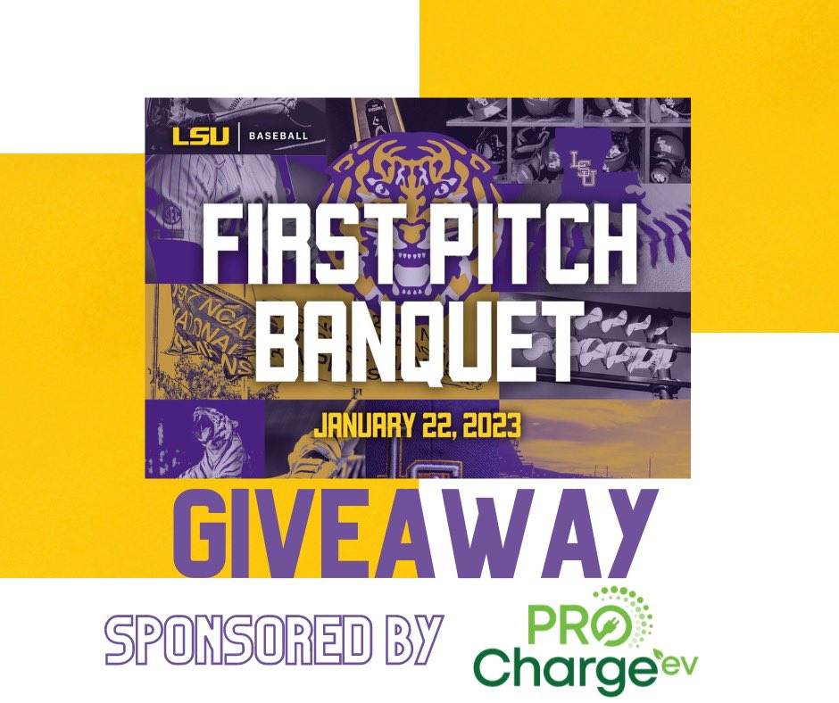 🎟️ Win 2 seats at ProCharge table to LSU First Pitch Banquet 🎟️

1. Follow us!
2. Like and Retweet this post!

Winner announced Friday, Jan. 20!