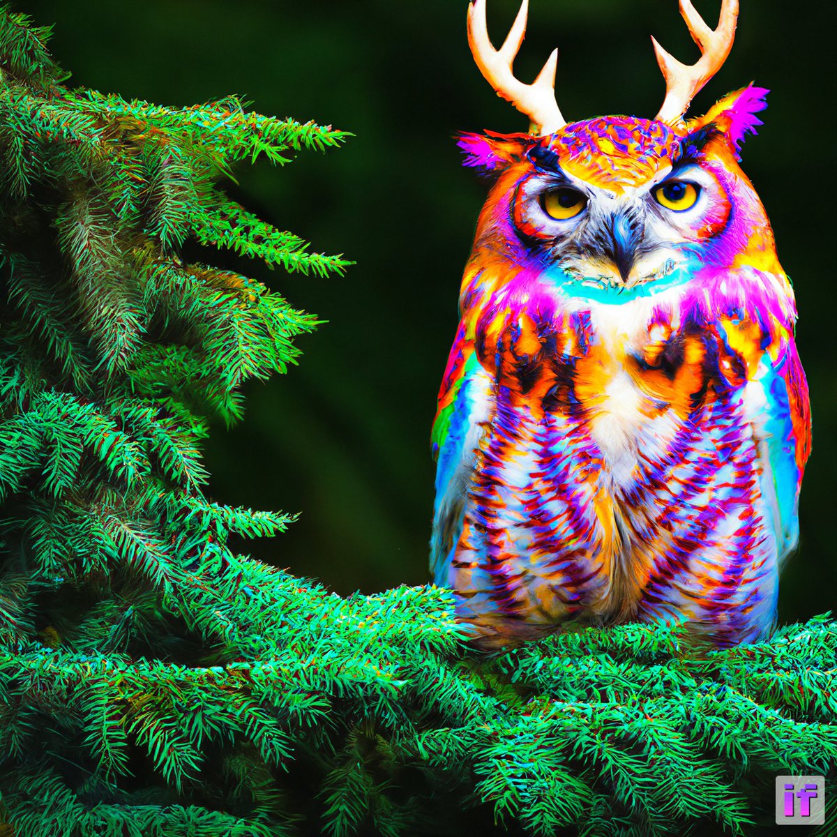 deepfloydai's tweet photo. 4k dslr photo of rainbow owl with deer horns in the woods by _shonenkov
#deepfloydif #deepfloyd https://t.co/4lFoHkL5xk