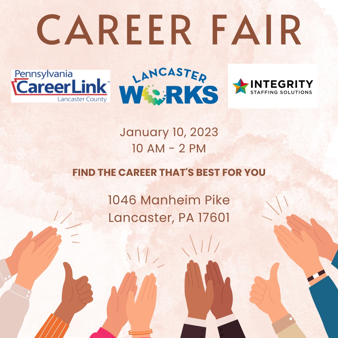 LancasterWorks's tweet photo. Join us tomorrow with @jobsearchninja and @PACareerLinkLC for the Integrity Staffing career fair! We will be there 10-2 to answer your questions and find you a job! https://t.co/RxYSdfwDfT https://t.co/0msW2OJYbA