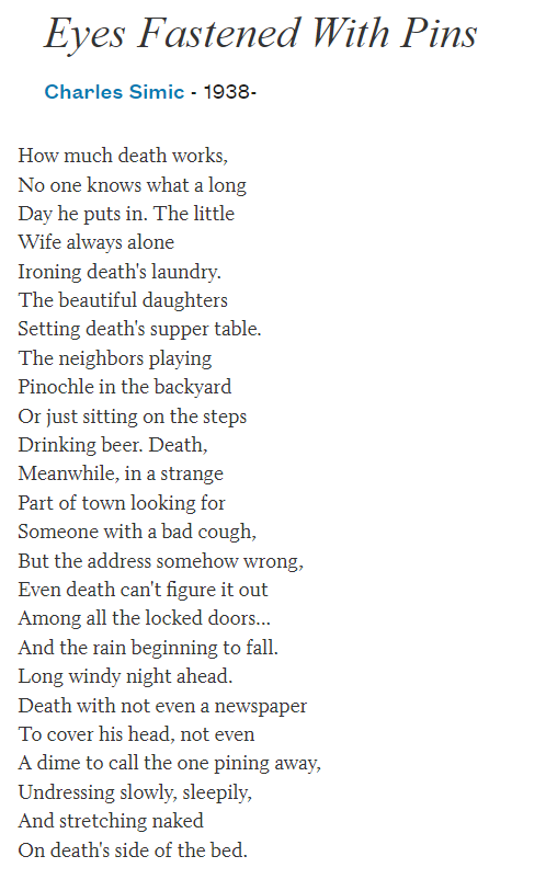 toddedillard's tweet photo. beside myself with grief--I saw a tweet saying Charles Simic has passed away--his poems are such tremendous testaments to how build a world with only a few words, how to people a feeling and carry a thought beyond its end. RIP to a favorite poet. https://t.co/hnUfvcMWc3