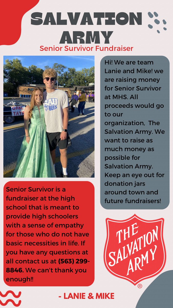 Hey guys!! @Michael08719744 and I have started fundraising for Senior Survivor! We are hoping to raise as much money as possible for The Salvation Army. Keep posted for more details!