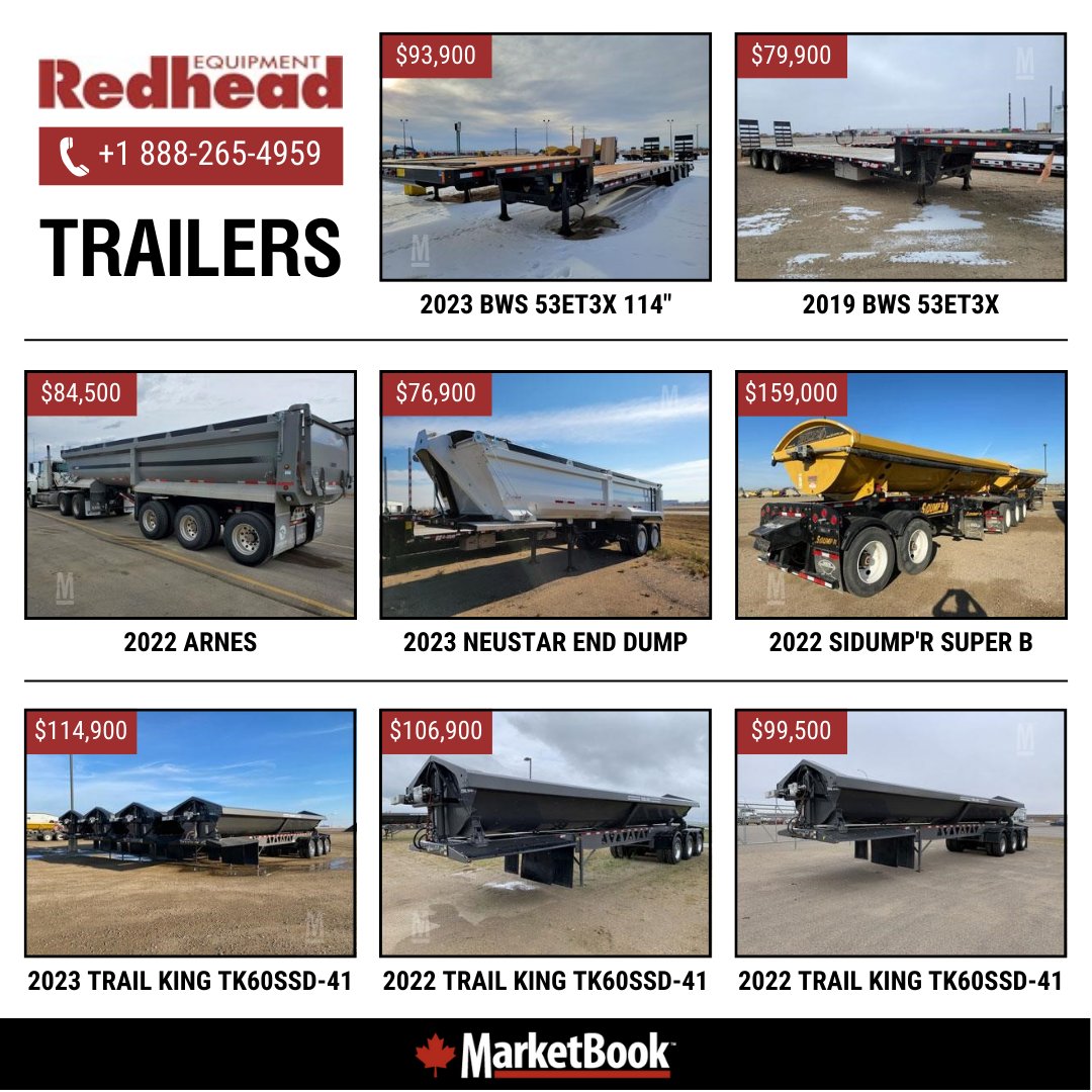 @RedheadEquip Has Several Trailers For Sale on MarketBook Canada!

Check Them Out! 👉 bit.ly/3X8UOuK

Call #RedheadEquipment for more information:
📞 +1 888-265-4959
📍 Regina, Saskatchewan, Canada