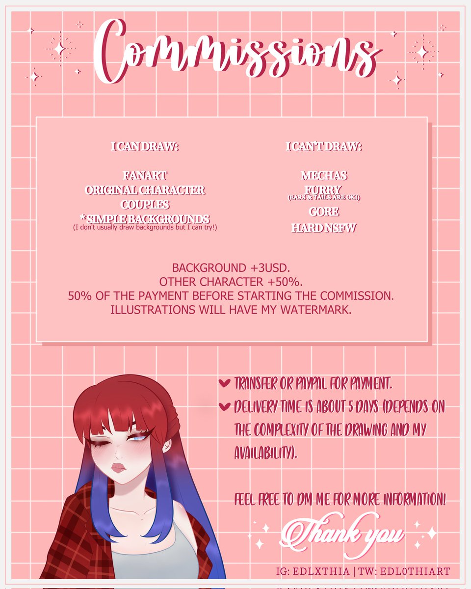 EDL0THIART's tweet photo. ✨ OPEN COMMISSIONS ✨

ㅤ RT + MG are appreciated!

For more information you can send me dm. Thank you so much! 🥺💕

#commissions #opencommissions #ComisionesAbiertas #digitalart https://t.co/j1gNjwLle9