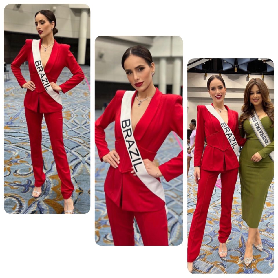 uchanneloficial's tweet photo. A belíssima Mia Mamede apostou  em um look vermelho para o Press Conference de hoje! 💫

Bônus para uma foto especial com a atual Miss Universo Harnaaz Sandhu. Magníficas! ❤️ 

#missuniverse #missuniverso https://t.co/crS0ingumW
