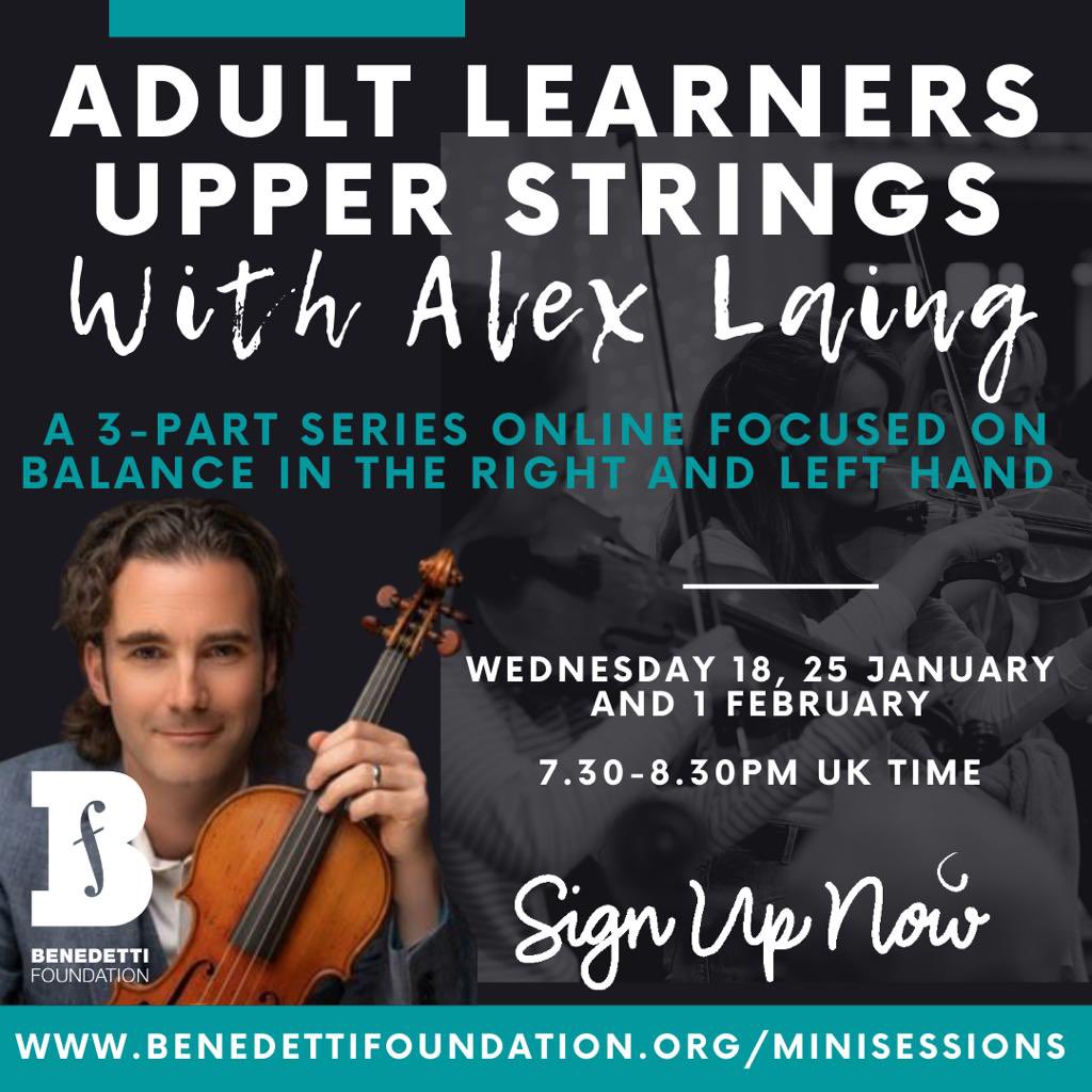benedetti_fdtn's tweet photo. The Mini Sessions are back! Adult upper string players are invited to join violinist @AlexLaing on Zoom as we explore balance in the right and left hand. Open to all &amp; recordings available. For more info &amp; to register: https://t.co/za0LrGHLzK https://t.co/Mpl7WT7J5c