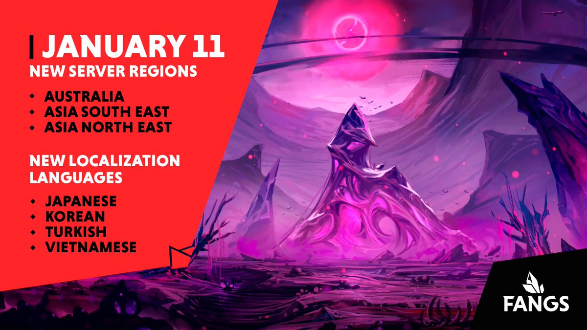 SoulforgeArena's tweet photo. 📣 We are stoked to announce that coming with our major game update this Wednesday, we will have new servers based in Asia & OCE—as well as multiple localization additions! 🙌
We cannot wait to meet all of y'all in these regions! 🌎
#Fangs #PlayFangs https://t.co/66UYqo1bOd