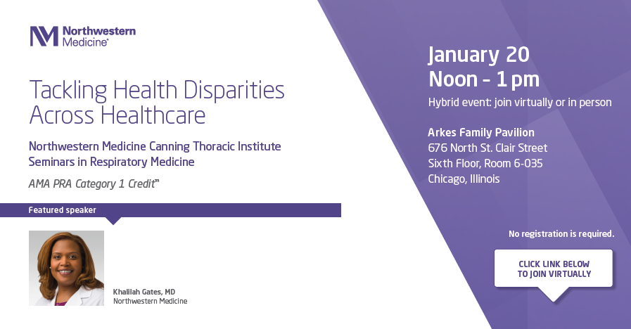 Join us for Northwestern Medicine Canning Thoracic Institute Seminars in Respiratory Medicine. Northwestern Medicine Physician, Khalilah M. Gates, MD, will present “Tackling Health Disparities Across Healthcare. teams.microsoft.com/l/meetup-join/…