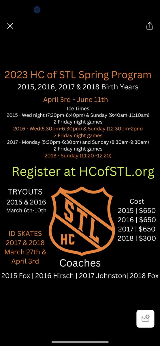 HCofSTL's tweet photo. 2️⃣0️⃣1️⃣5️⃣➖2️⃣0️⃣1️⃣8️⃣ Spring Hockey info https://t.co/jUHRpjp0xW