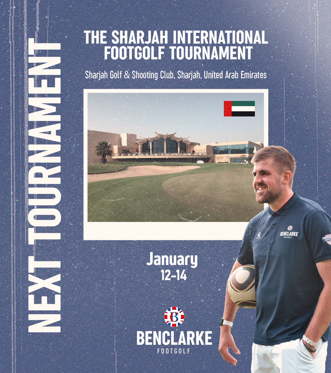 BenClarke_ukfg's tweet photo. Next Tournament: The Sharjah International FootGolf Tournament. 

Really looking forward to this one. Something new and exciting! Not a bad way to start the season, FootGolf in The UAE! 

Can’t wait to share the fairways with some top players and some special guests 👀 https://t.co/TAMKf87Xs3