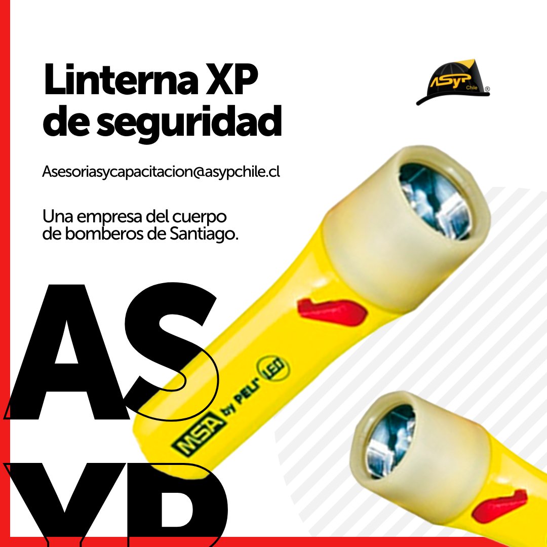 ASPChile's tweet photo. Linterna XP de seguridad. 
✔ Para toda intervención.
✔ Exterior rígido y completamente hermético. 
✔ Creada especialmente para los riesgos industriales e incendios gracias a su potencia y diseño ergonómico.
  Escríbenos a 📧 asesoriasycapacitacion@asypchile.cl 
#ASyP #Bomberos https://t.co/HcUEj2LFix