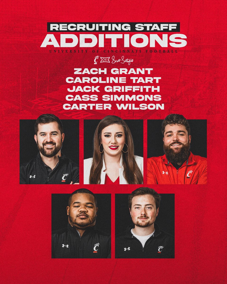 GoBearcatsFB's tweet image. Join us in welcoming @ZachGrantUC, @CarolineTart_, @UCGriff, @Coach_Cass, and @cwilsFB to the Queen City‼️

🔗: gobearcats.com/news/2023/1/9/…

#Bearcats
