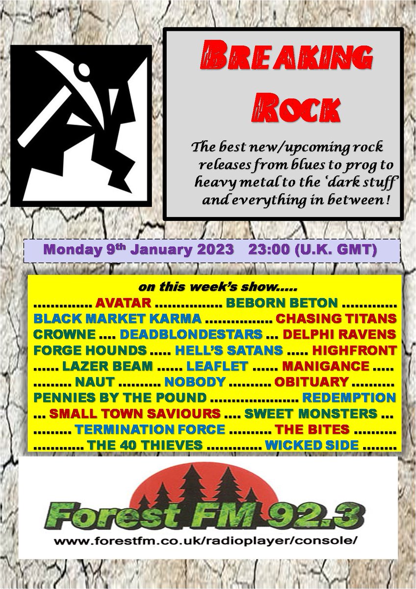 Breaking Rockshow (@pjbreakingrock) on Twitter photo Just announced! <a href="/pjbreakingrock/">Breaking Rockshow</a> today 23:00 (UK) stream forestfm.co.uk/radioplayer/co… @AVATARmetal <a href="/bebornbeton/">beborn beton</a> <a href="/blackmarketkarm/">Black Market Karma</a> <a href="/chasing_titans/">Chasing Titans</a> <a href="/DeadBlondeStars/">DeadBlondeStars</a> <a href="/DelphiRavens/">Delphi Ravens</a> <a href="/ForgeHounds/">Forge Hounds</a> <a href="/HIGHFRONT1/">HIGHFRONT</a> <a href="/leafletband/">Leaflet</a> <a href="/Manigance64/">Manigance Official</a> <a href="/obituarytheband/">Obituary</a> <a href="/PBTP_Band/">Pennies by the Pound</a> <a href="/SweetMonstersB/">SweetMonsters</a> <a href="/TH40TH_Band/">THE 40 THIEVES</a> ++ Just announced! <a href="/pjbreakingrock/">Breaking Rockshow</a> today 23:00 (UK) stream forestfm.co.uk/radioplayer/co… @AVATARmetal <a href="/bebornbeton/">beborn beton</a> <a href="/blackmarketkarm/">Black Market Karma</a> <a href="/chasing_titans/">Chasing Titans</a> <a href="/DeadBlondeStars/">DeadBlondeStars</a> <a href="/DelphiRavens/">Delphi Ravens</a> <a href="/ForgeHounds/">Forge Hounds</a> <a href="/HIGHFRONT1/">HIGHFRONT</a> <a href="/leafletband/">Leaflet</a> <a href="/Manigance64/">Manigance Official</a> <a href="/obituarytheband/">Obituary</a> <a href="/PBTP_Band/">Pennies by the Pound</a> <a href="/SweetMonstersB/">SweetMonsters</a> <a href="/TH40TH_Band/">THE 40 THIEVES</a> ++