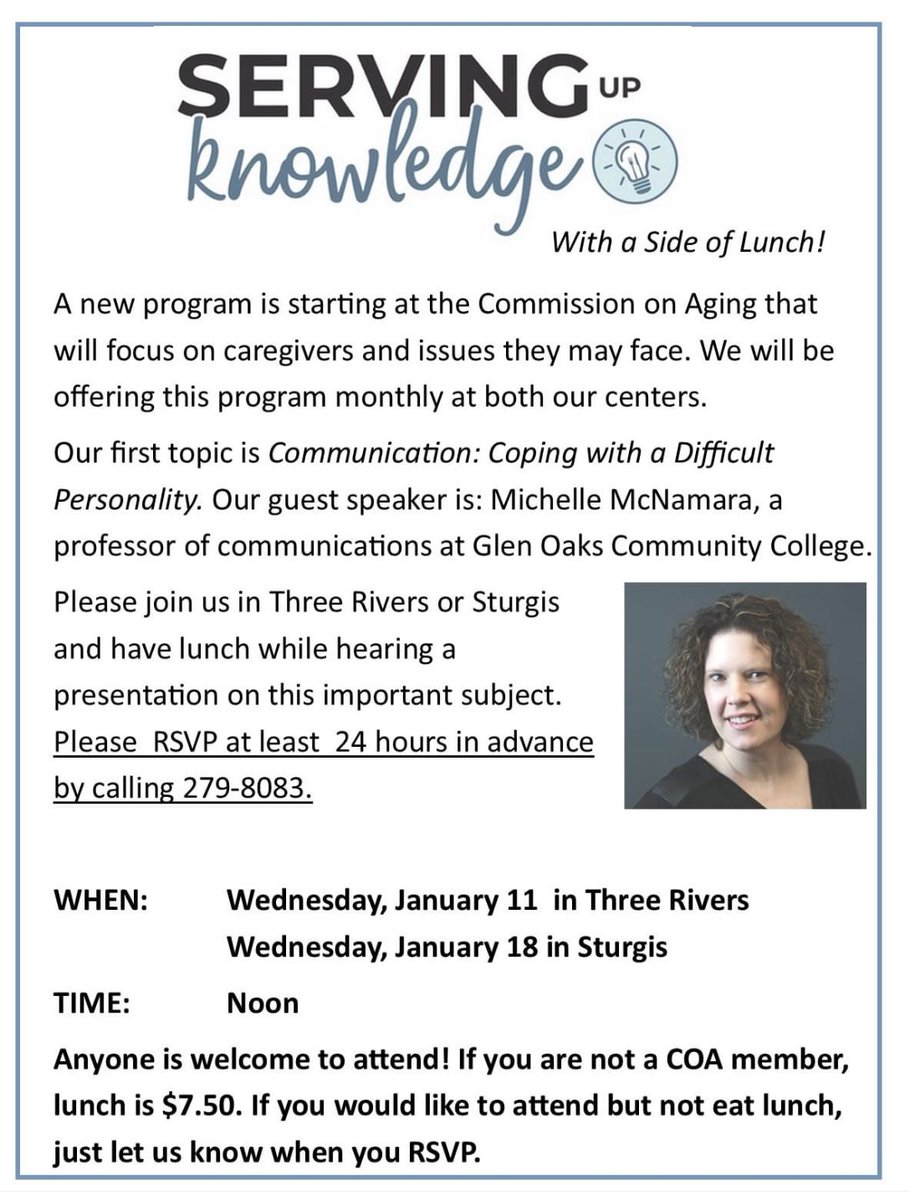 ProfMcNamara's tweet photo. Being a caregiver is not an easy task even under the best circumstances. Join the Commission on Aging as they launch a new series, offering help, support, and knowledge to those serving as caregivers in St. Joseph County, Michigan. https://t.co/oyqNqmIMQO