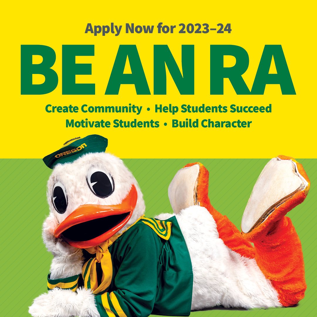 uohousing's tweet photo. The RA application is now open!
Apply by February 6th to be considered for this unique opportunity to be a student leader. Get the opportunity to build an inclusive and supportive community for studentsπ¦π
#uoregon #howduckslive #universityoforegon https://t.co/qrEa5Qud5q