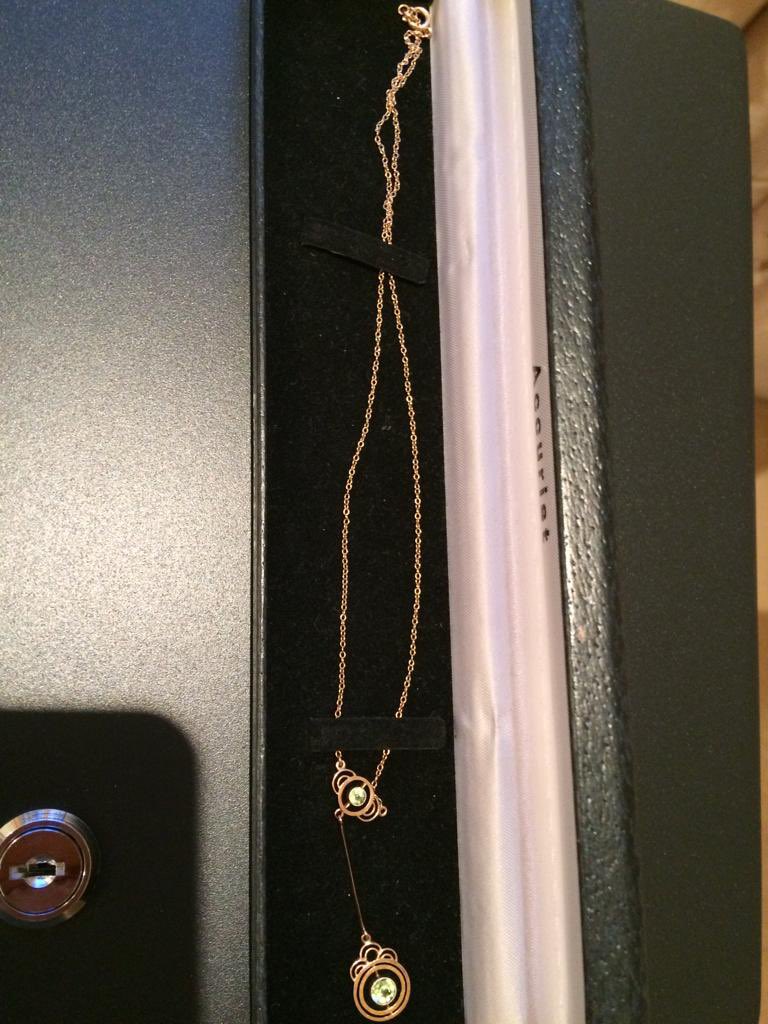 Some absolute scum have burgled and trashed my parents’ home and taken (amongst other things) this very sentimental peridot and gold necklace. I’d appreciate any help retweeting just in case we can track it down🤞🏼🙏 #stolen #crime #jewellery