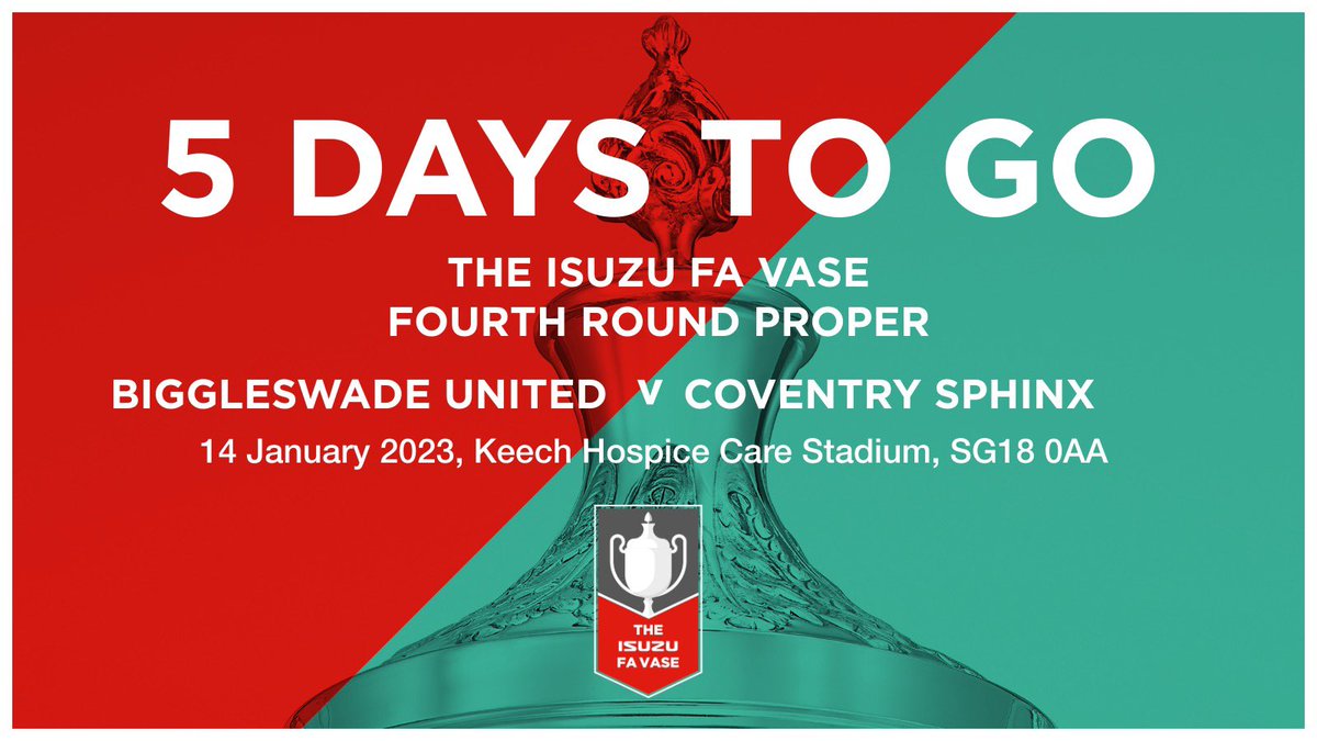 Biggleswadeutd's tweet photo. The countdown has begun! 🏆

See you all this weekend at the @KeechHospice ground ⚽️

Details below 👇 

#IsuzuFAVase https://t.co/8D2G0S4Im2