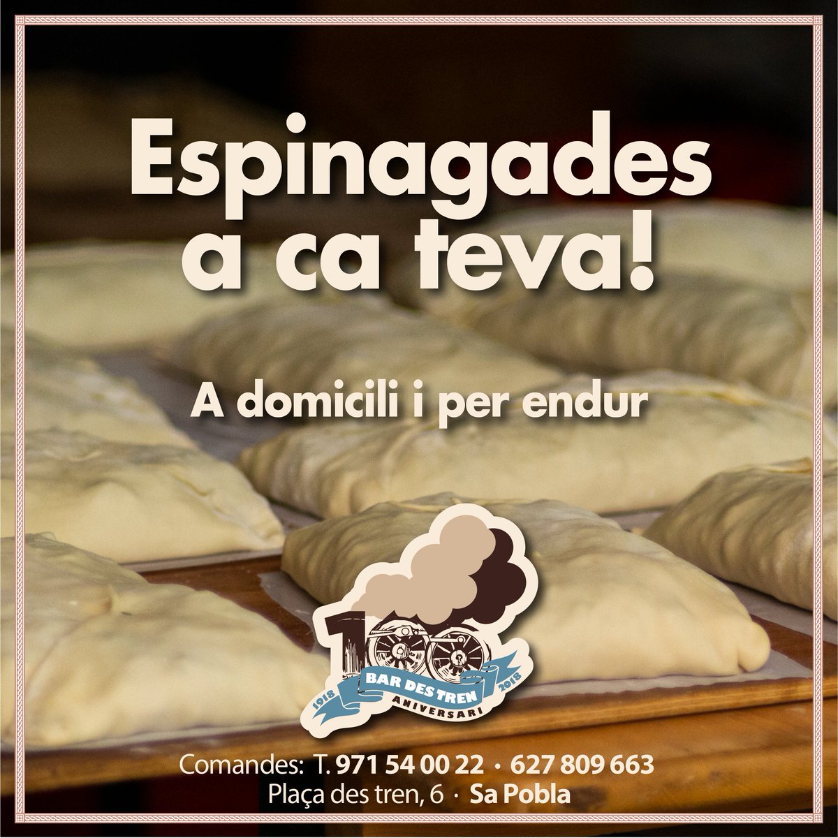 bar_destren's tweet photo. Arrancam la nova campanya d'espinagades al #BardesTren . Enguany tornam a tenir disponible el servei de portar-te les espinagades directament fins a casa teva, tant d'anguiles com de llom amb col. Afanya't i reserva la teva que sant antoni ja és aquí! 🔥 (1/2) https://t.co/zOkPCosj5s