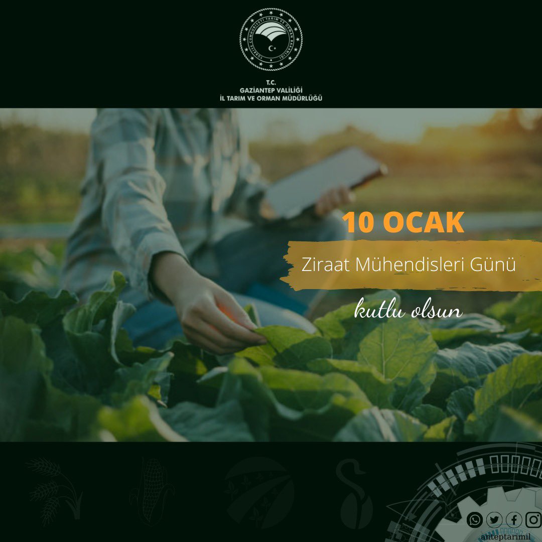 Tüm meslektaşlarımın Dünya Ziraat Mühendisleri Gününü ve Tarım Öğretiminin 177. Yıl dönümü kutluyor,Gazi şehrimiz ve ülkemiz adına tüm meslektaşlarıma şükranlarımı sunuyorum <a href="/GaziantepZmo/">GAZİANTEP ZMO</a> <a href="/zmobirligecagri/">ZMO Birliğe Çağrı Grubu</a> <a href="/TCTarim/">T.C. Tarım ve Orman Bakanlığı</a> <a href="/anteptarimil/">Gaziantep İl Tarım ve Orman Müdürlüğü</a>