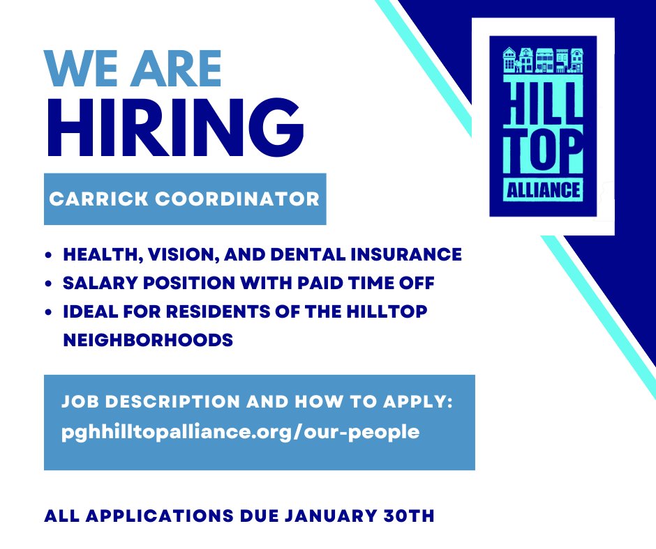 Hilltop Alliance is #HIRINGNOW #nonprofits #pghnonprofit #nonprofitjob See our website for information and how to apply: pittsburghhilltopalliance.org/our-people