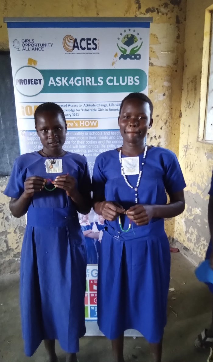 AcesWorld4All's tweet photo. #ASK4Girls Club members speak up and speak out! #ASK4Girls Clubs session one, implemented by our partners @AYADO and @YouthAmuria in #Arute, #Uganda, ensured that every participating girl could make her own menstrual bracelets. https://t.co/WMAE0c1jBP