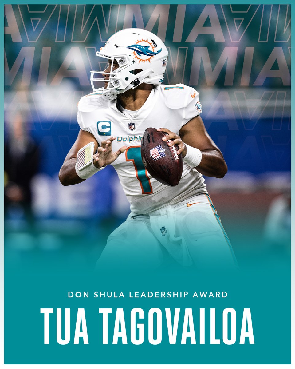 MiamiDolphins's tweet photo. For his leadership on and off the field, as voted on by our players, @Tua is this year's Don Shula Leadership Award recipient 👏 https://t.co/bGFCvBOQc1