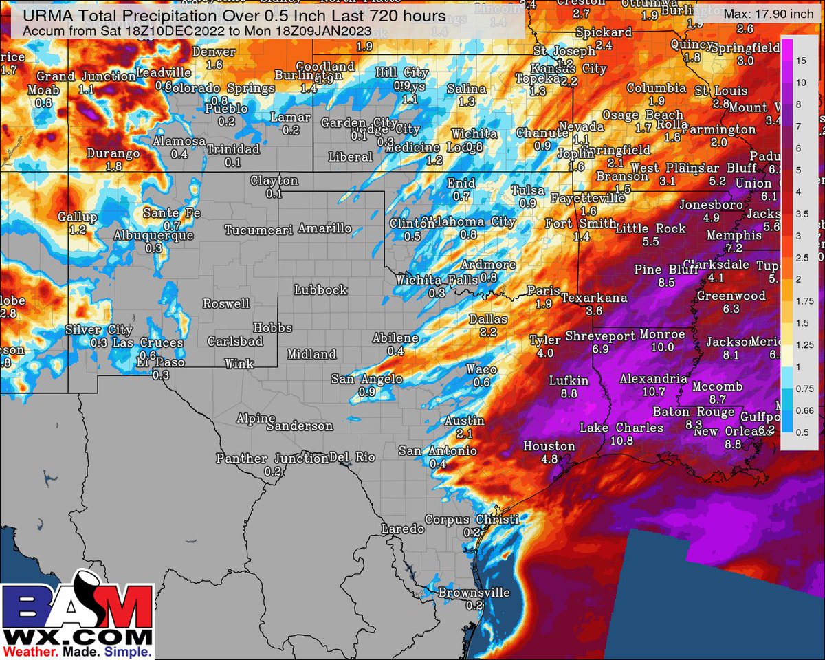 VBryan_wx's tweet photo. Rainfall over 0.5" during the past 30 days + latest drought monitor showing the Western portions of Texas/ Oklahoma/ Kansas continuing to face a moisture deficit

Combination of 100+ models showing ~Trace to 0.25" over the next 2 weeks will not bring much help 

#OKwx #TXwx #KSwx https://t.co/eyX2yWz5Bn
