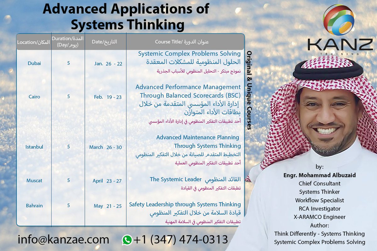 mohammadbuzaid's tweet photo. Advanced Applications of #Systems_Thinking
#Dubai
#CAIRO
#Muscat
#Bahrain
#Istanbul
info@kanzae.com
https://t.co/YIfAapgHcv
@mohammadbuzaid https://t.co/ii5V1EOvrj