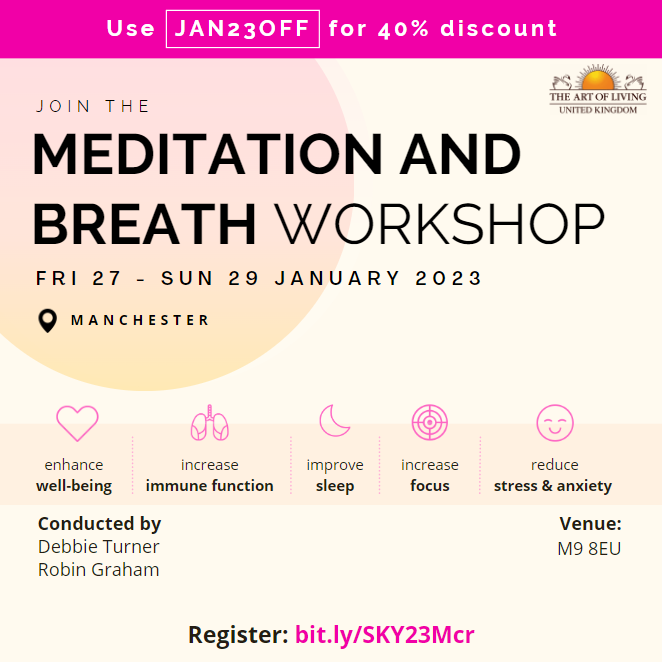 4Laughing's tweet photo. In-person course in Manchester to learn the Sudarshan Kriya and immerse in Knowledge, Friday evening, weekend mornings 27-29 January.  £180. https://t.co/njQ1qLpGM3