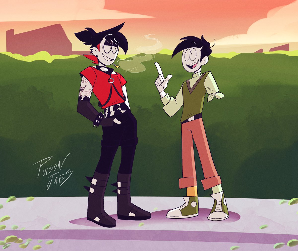 poisonjabs's tweet photo. Talking about nerd stuff after a long day #spookymonthfanart https://t.co/FiO8RUacNM