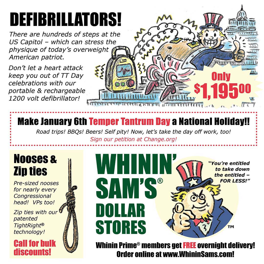 sparaboom's tweet photo. Celebrate the January 6th Weekend
at Whinin' Sam's Dollar Store!
***
TEMPER TANTRUM DAY SALE!
***
"You're entitled to take down the entitled – FOR LESS!"

#TemperTantrumDay 
#comics #SundayLR 
@sundaylongread
 #Jan6 #Jan6Hearings #January6thCommitteeHearings https://t.co/5vDONkq2dJ