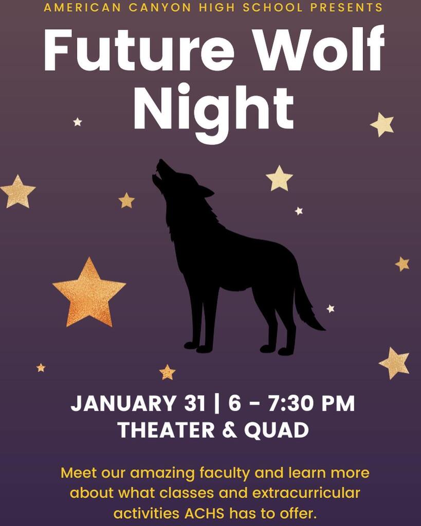 acmswildcats's tweet photo. ACMS 8th Grade students and Families. Save the date of Tuesday, January 31st to attend Future Wolf Night at ACHS 6-7:30 pm. 
@nvusd @achs #acmswildcats #achswolves #futurewolfnight #achsfuturewolves #goingtohighschoolnextyearACMS 8th Grade students and Families. Save the dat… https://t.co/AMHJiojgvu