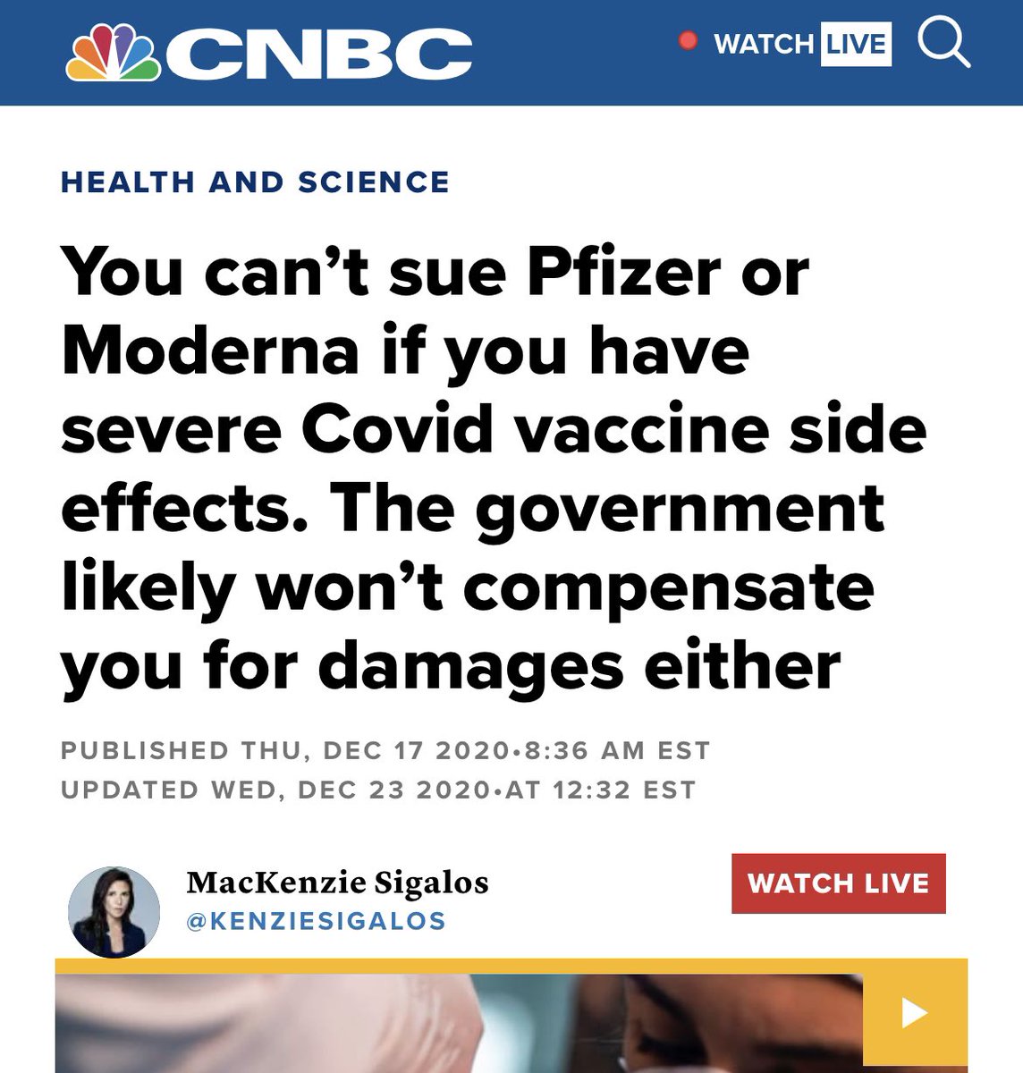 ClownBasket's tweet image. Dec 2020

“Under PREP Act, Pfizer &amp;amp; Moderna have total immunity from liability”

“little-known government program provides benefits to people who can prove…serious injury from a vaccine…rarely pays, covering just 29 claims over the last decade”

cnbc.com/2020/12/16/cov…