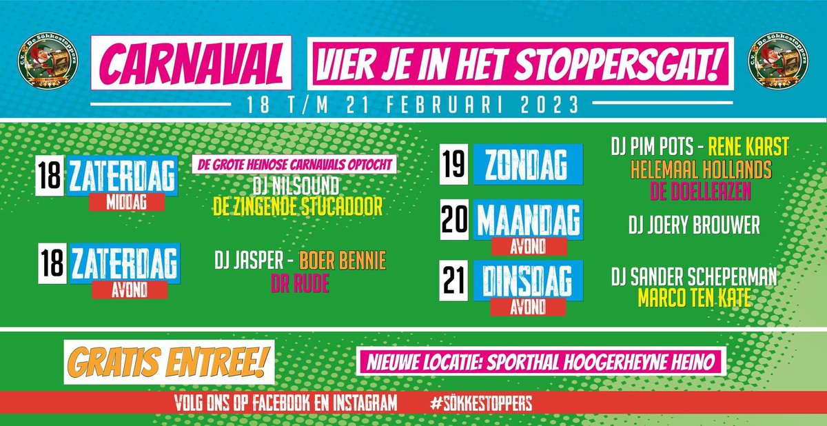 Vier dagen lang GRATIS entree! #Carnavalov #Heino #Sokkestoppers #Carnaval