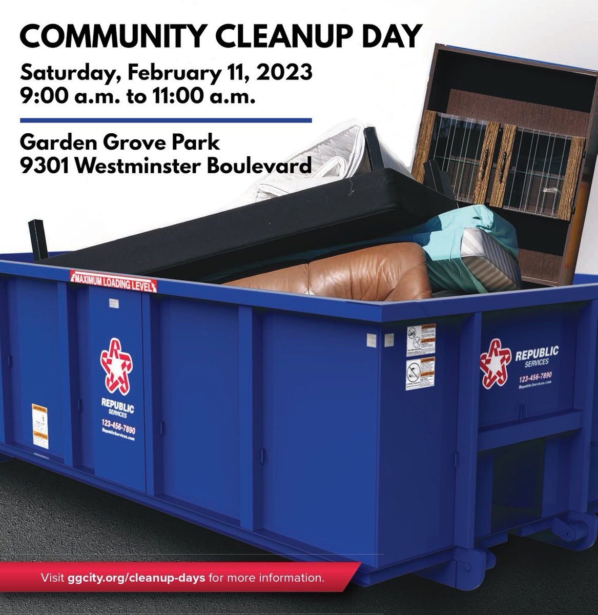 🛋🛏 Gather your bulky items, the Community Cleanup Days are back! On 2/11, 9-11AM, we're hosting a #communitycleanupday in an effort to help you properly dispose of bulky items for FREE! Dates & locations are subject to change. Check ggcity.org/cleanup-days regularly. #gg1956